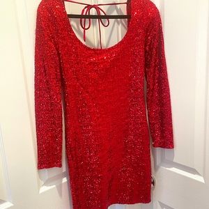 Red, sequin party dress